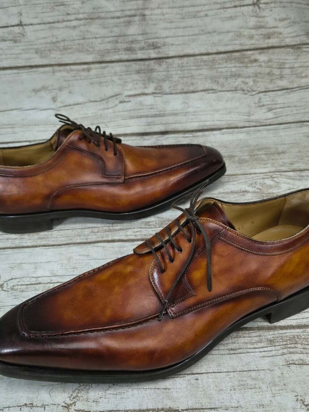 MAGNANNI Diversa Cognac Brown Burnished Leather Moc Toe Oxfords Mens 13 M Spain - Picture 7 of 8